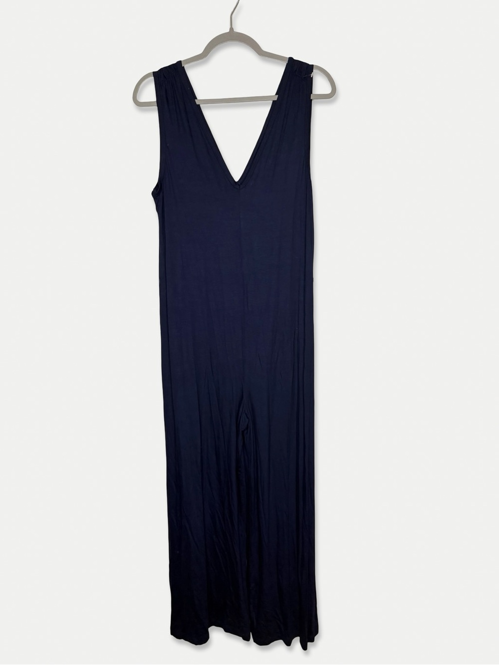 Trina Turk Size S Navy Wide Leg Sleeveless Jumpsuit V Neck Stretch Made USA